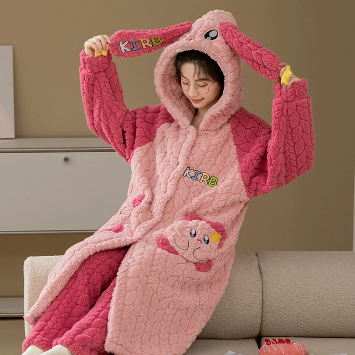 Милый зимний халат, fleece коралловый бархат демисезонный пижама, термобелье, увеличенная толщина