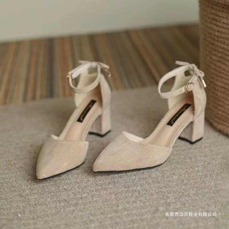 Women's summer new style chunky heel pointed toe low-cut versatile fairy-style gentle high-heeled shoes Women's summer new style chunky heel pointed toe low-cut versatile fairy-style gentle high-heeled shoes