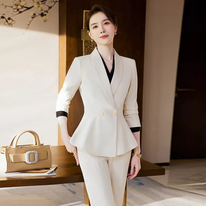 Spring set, long-sleeve, classic suit jacket for office, slim fit
