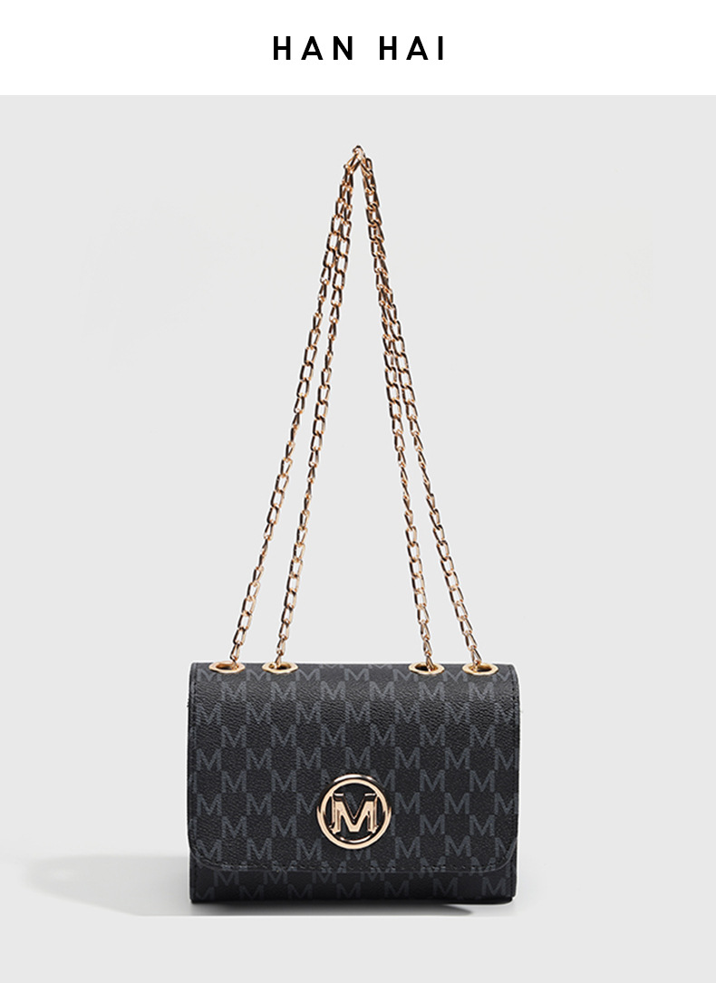 Borsa a tracolla piccola con motivo floreale vintage per donna - Elegante borsa in pelle PU con tracolla a catena, nera_voghion.com