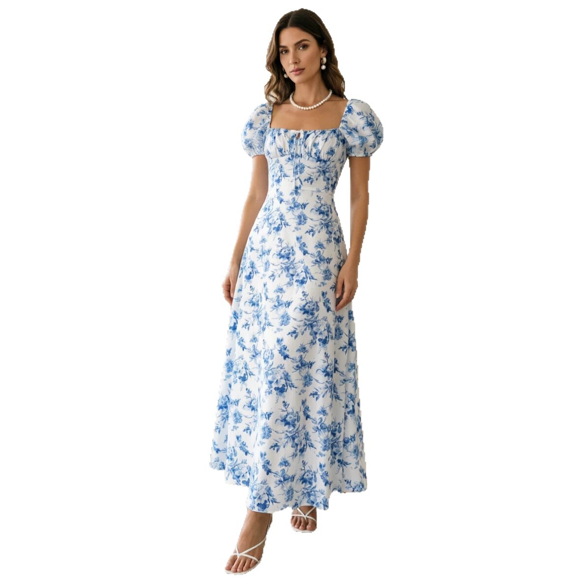 Women's Floral Print Short Sleeve Bodycon Flared Maxi Dress – Slim Fit Casual Summer Gown_ecoleips.com