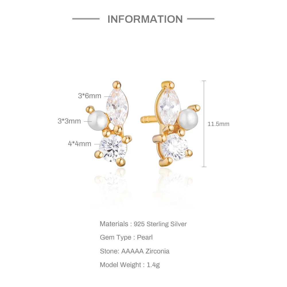 1 Paire Style Simple Géométrique Placage Incruster Argent Sterling Perle Zircon Boucles D'oreilles display picture 3