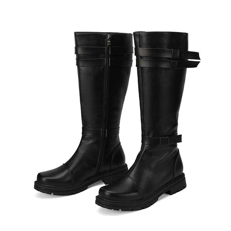 Wuthering Waves Wanderer cosplay shoes for male characters, black slim-fit over-the-knee boots with a small round toe Wuthering Waves Wanderer cosplay shoes for male characters, black slim-fit over-the-knee boots with a small round toe