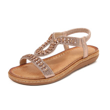 2025雅思润跨境水钻凉鞋圆头韩版平底镂空波西米亚风舒适女鞋夏