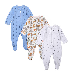 Newborn Clothes Double-Ended Zipper Crawler Suit Zipper Jumpsuit Crawling Cotton Type a Baby Close-Fitting Pajamas Slppers
