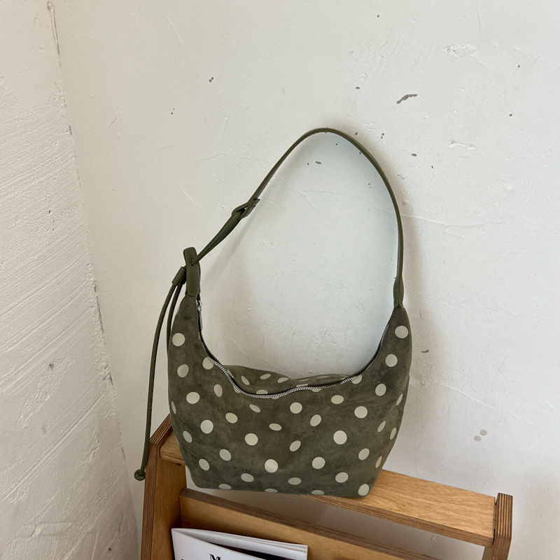 Polka Dot Suede Effect Crescent Crossbody Bag 9