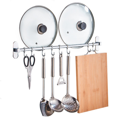 厨房挂钩架免打孔免钉挂杆壁挂式不锈钢勺子多功能厨具用品置物架