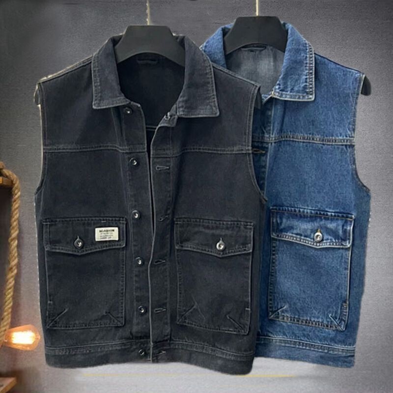 Trendy Denim Vest Jacket for Men, New Spring/Summer Style, Versatile Loose Fit Sleeveless Workwear Jacket