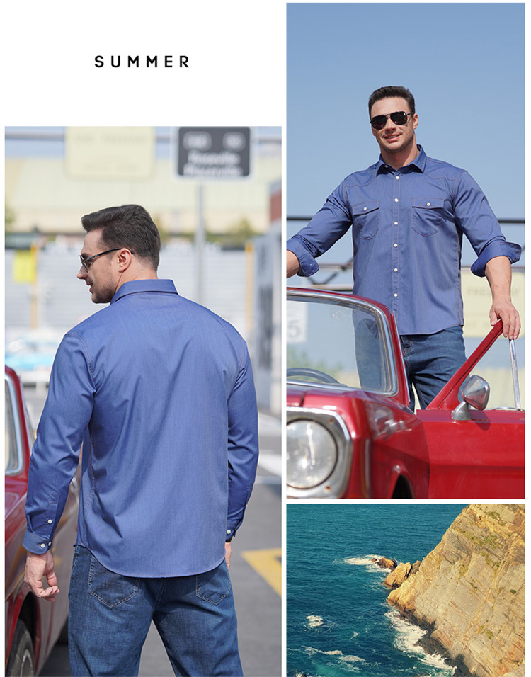 Men's Long Sleeve Denim Shirt Plus Size Casual Oversized Jacket_voghion.com