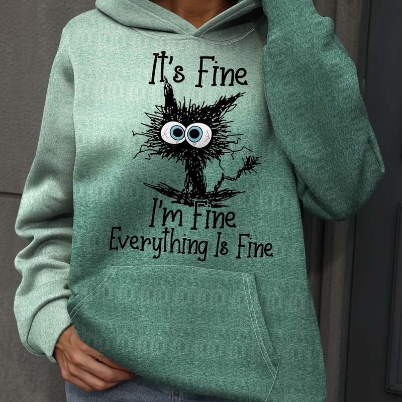 Plus size casual sweatshirt women's plus size funny cat slogan printing gradient color long sleeve hooded flick sweatshirt
