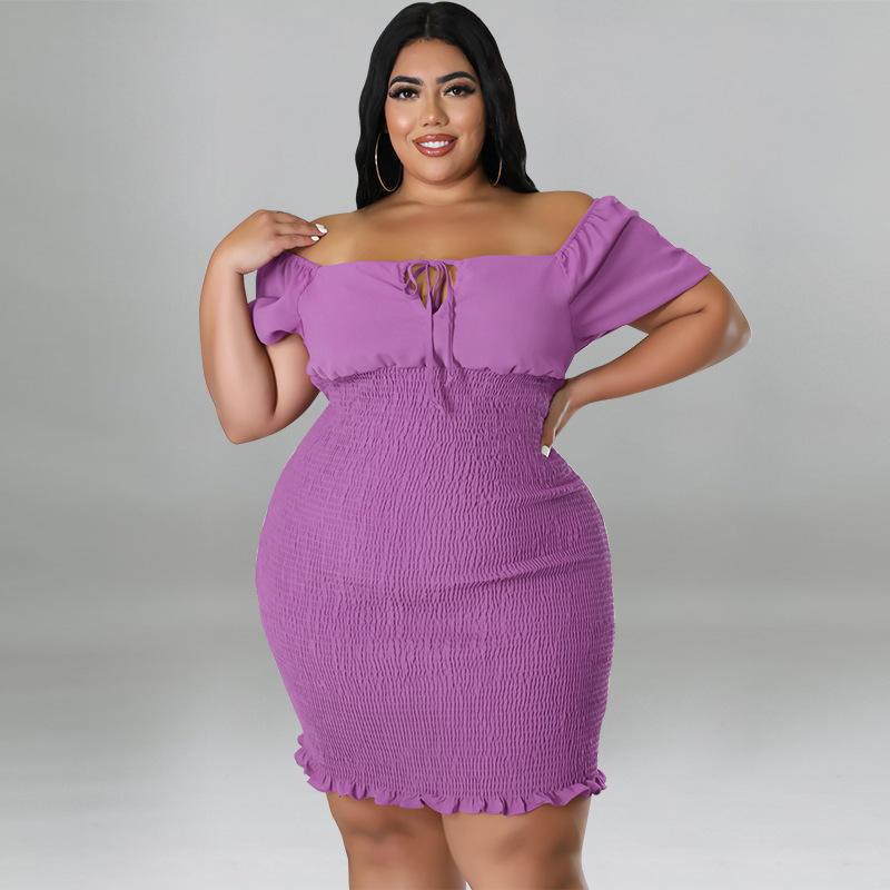 MY978 plus Size Women's Summer Off-Shoulder Bodycon Dress European American Style Regular Thickness All Pieces Included_ecoleips.com