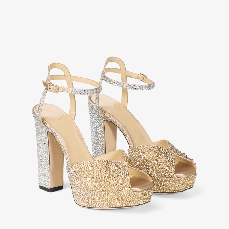 Cross-border foreign trade fish-mouth high-heeled shoes with rhinestones, waterproof platform, chunky heel, open-toe, strap sandals for stage, banquet, and wedding for women Cross-border foreign trade fish-mouth high-heeled shoes with rhinestones, waterproof platform, chunky heel, open-toe, strap sandals for stage, banquet, and wedding for women