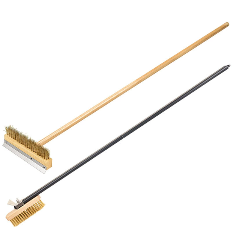 Коммерческая щетка для духовки, щетка для чистки печи для пиццы, твердая древесина, длинная ручка, щетка с золотой проволокой, щетка для гриля для барбекю