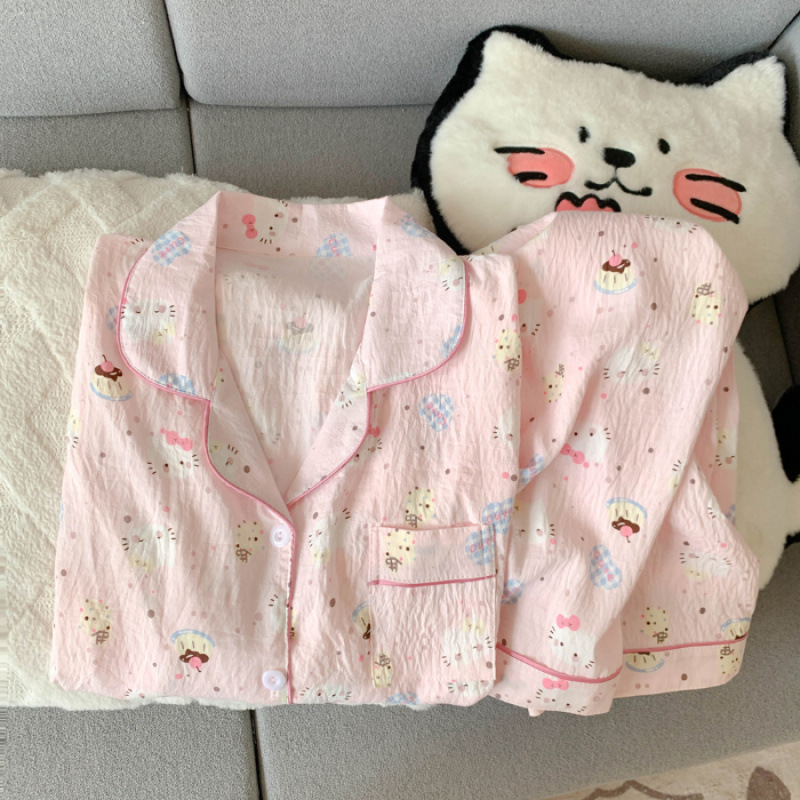 云朵棉秋季新款睡衣女长袖翻领卡通甜美可爱高级网红风家居服套装|undefined