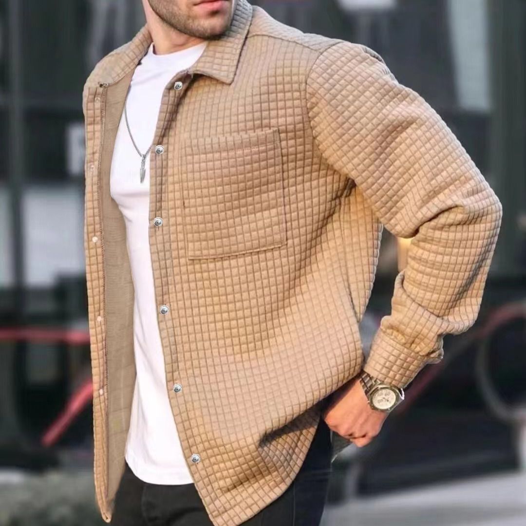 Herren neue Mode lässig große Strickjacke kleine quadratische Langarmjacke_voghion.com