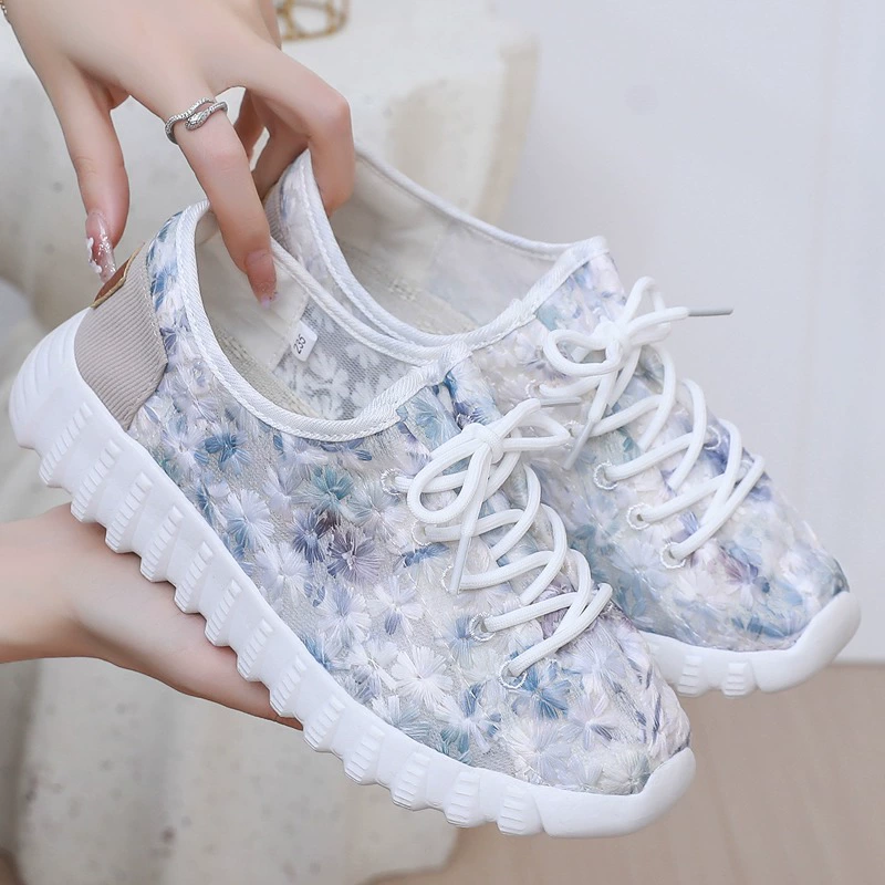 Старая пекинская тканевая обувь, женская обувь, летняя женская повседневная обувь с дышащей сеткой, нескользящая спортивная обувь для мам среднего и пожилого возраста на мягкой подошве