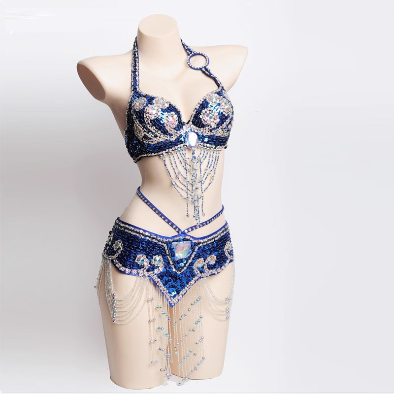 Danza del vientre ropa de espectáculo de mano perla bordada bra cintura paquete de baile indio vestido de escenario sexy discoteca BRA