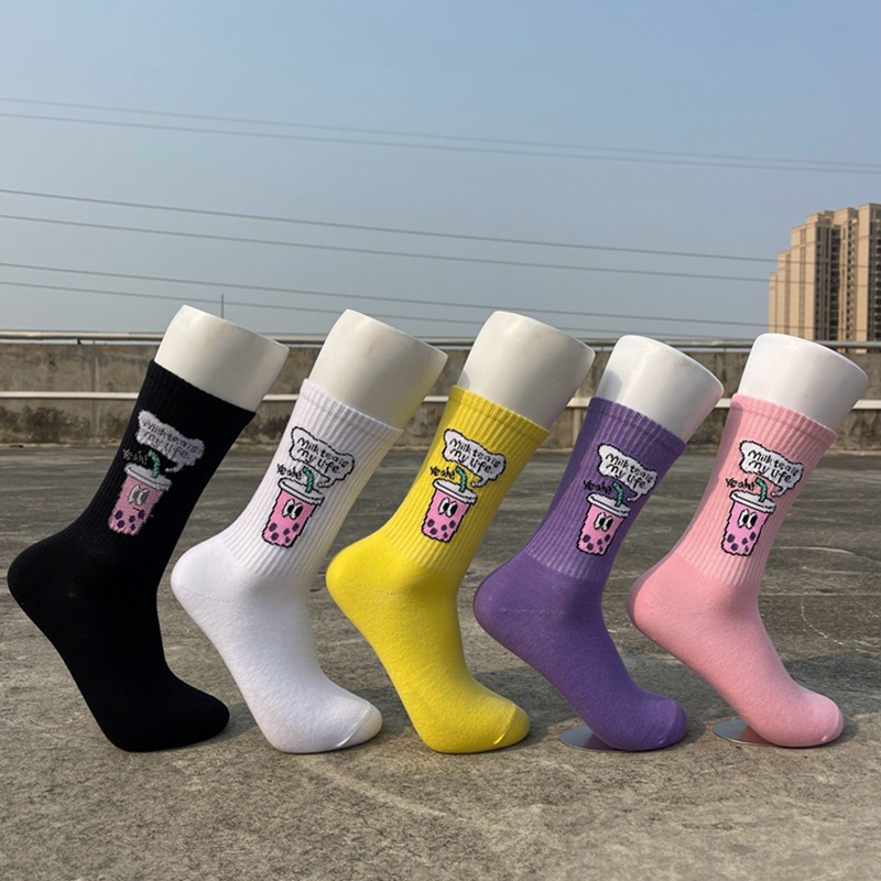 Socks men's and women's mid-calf fashion brand European and American street cartoon Harajuku personality hip hop skateboard cute college style cotton stockings