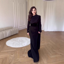 亚马逊欧美2024秋季时尚气质长袖拼接设计感丝绒披肩宫廷风连衣裙