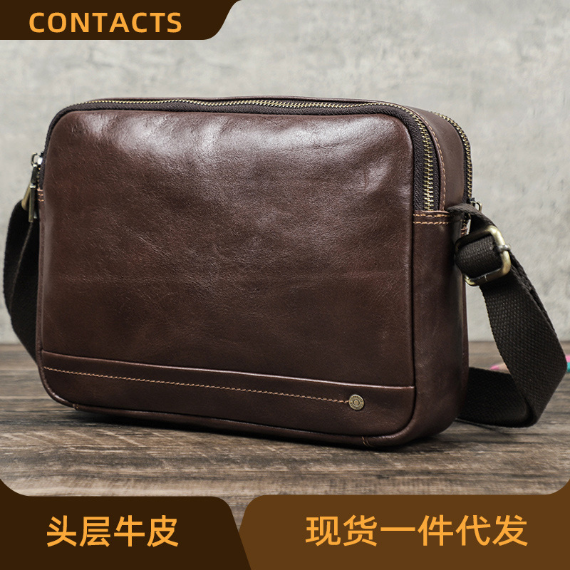 Black Angel casual fashion first layer cowhide men's messenger bag universal genuine leather men's shoulder bag in stock generation hair