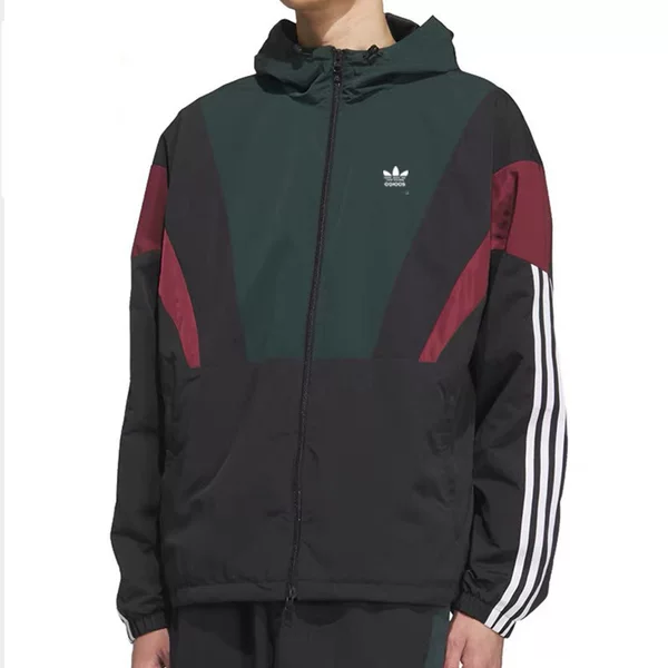 Outdoor sports hooded windbreaker, color-blocked three-leaf clover jacket, spring/autumn unisex couple's outerwear, suitable for hiking and cycling