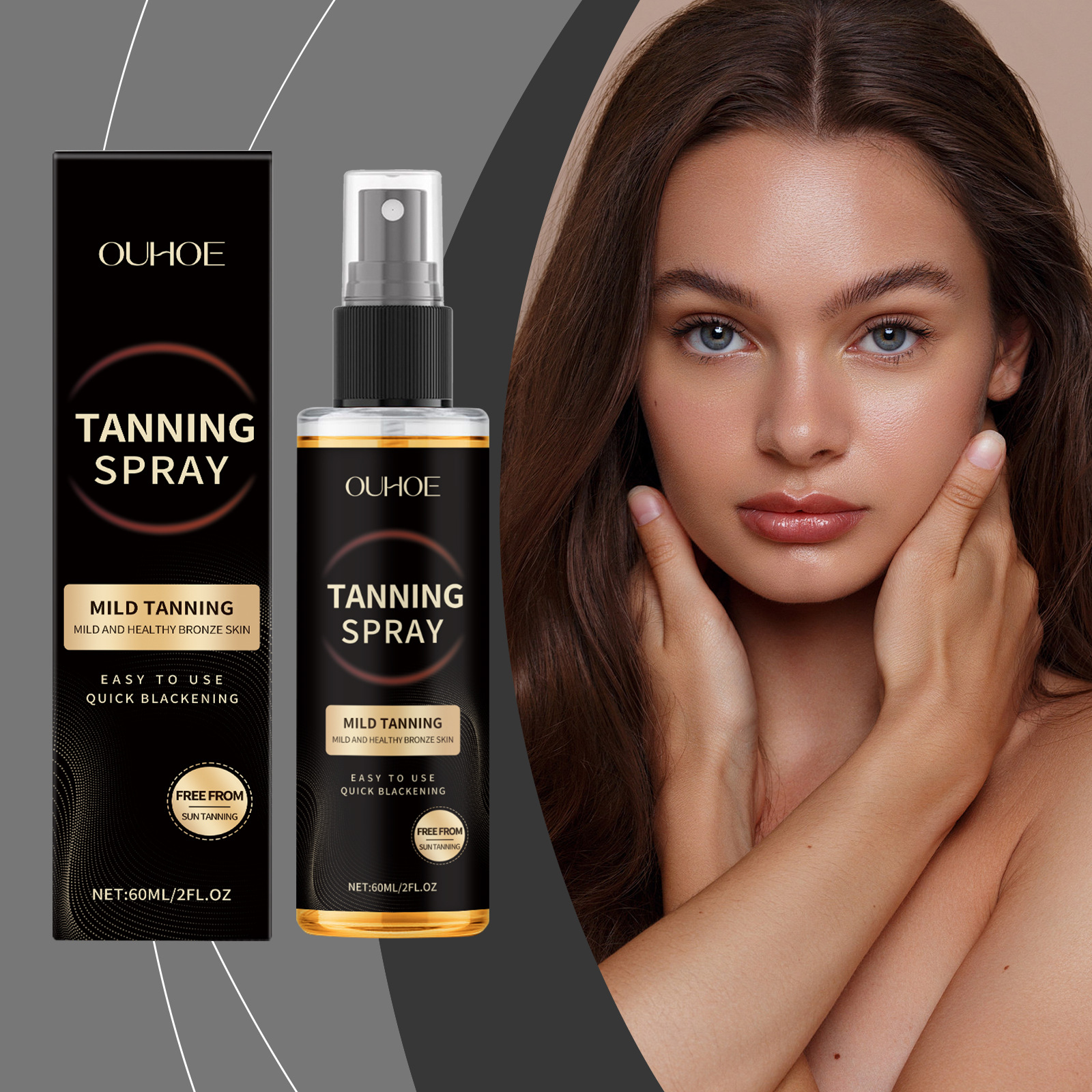 Cross-Border In-Stock Ouhoe Radiant Skin Darkening Spray Moisturizing, Gentle, and Skin-Enhancing Light-Weight Spray for a Natural Glow
