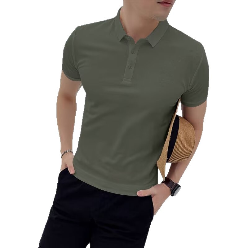 Camiseta polo para hombres de manga corta y pesada gris de negocios de manga cerrada camiseta de media manga madura pesada personalizada de verano