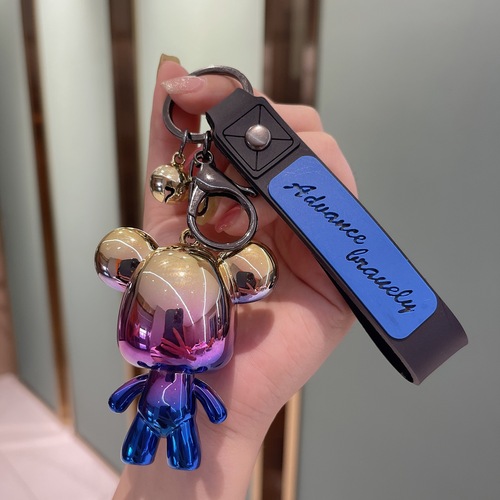 New Gradient Craft Bear Keychain Holder Couple Cartoon Figurine School Bag Car Keychain Business Gift