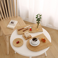 竹木质托盘ins 风简约木餐具水波纹实木蛋糕面包木盘创意波浪砧板