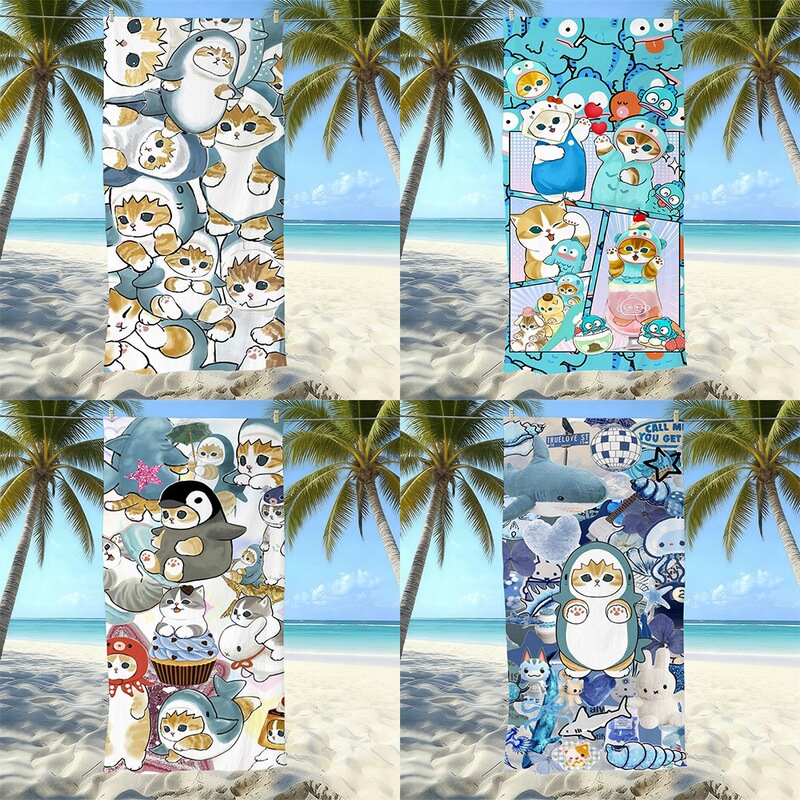 Cross-border bestseller Mofusand cat beach towel, ultra-fine fiber sand-free bath towel, direct sales