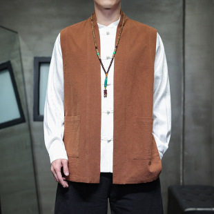Spring and Summer 2025 Chinese Style Men's Cotton Linen Tang Suit Hanfu plus size plus size Fashionable Simple Vest Jacket