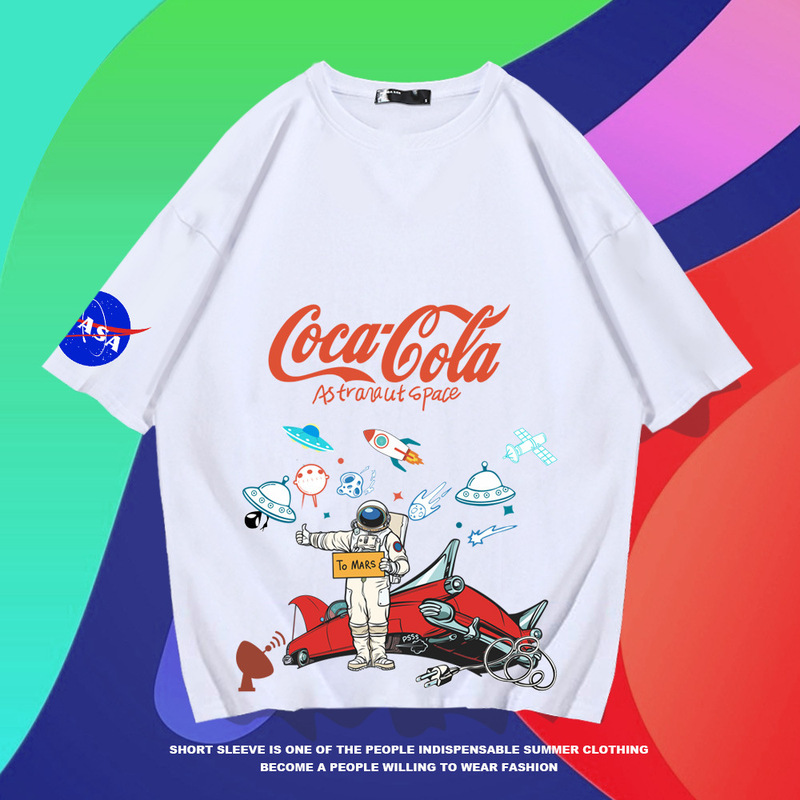 nasa Joint nasa Space Short-sleeved T-shirt Men's and Women's Trendy Loose Large Size Cotton Half-sleeved Parent-child Dress Y