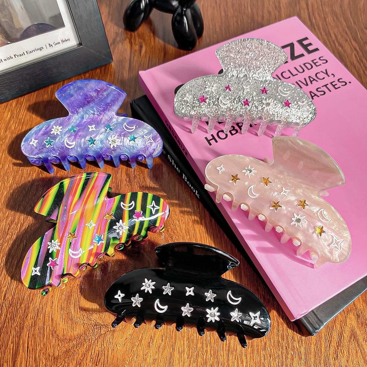 60g Weight Hair Claws Hair Accessories Type 1 Piece Quantity Casual, Daily Occasion Arylic Material Star, Moon, Heart Shape Pattern Women's Gender Sweet Style Women's Sweet Star Moon Heart Shape Arylic Hair Claws 无