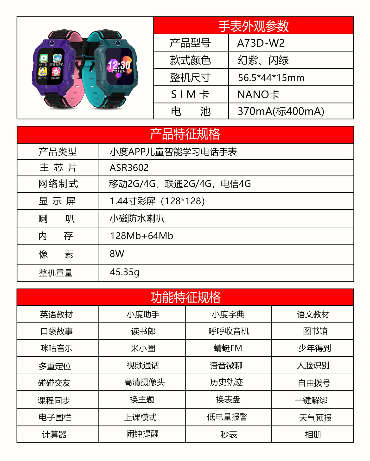 A73D-W2产品规格书