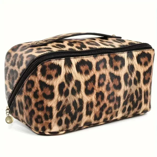 PU Leopard Pillow Cosmetic Bag Large Capacity Cosmetic Storage Bag Portable Travel Wash Bag