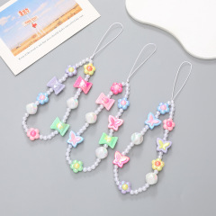 New Millennium Hot Girl Ins Sweet Butterfly Flower Bead Phone Chain CCD Camera Lanyard Phone String Charm