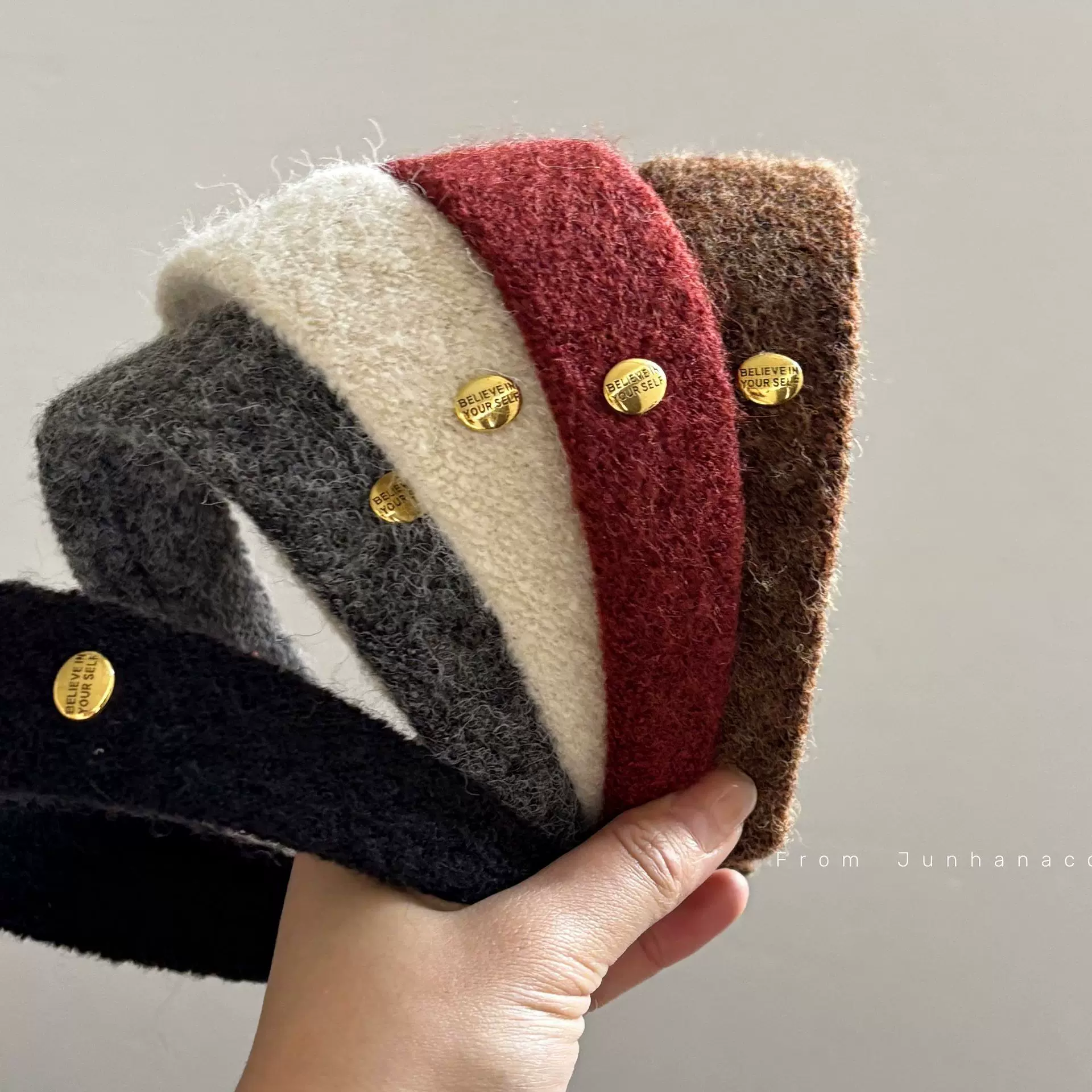 羊毛椭圆金标毛呢宽版发箍秋冬高颅顶碎发发卡外出高级感百搭头箍