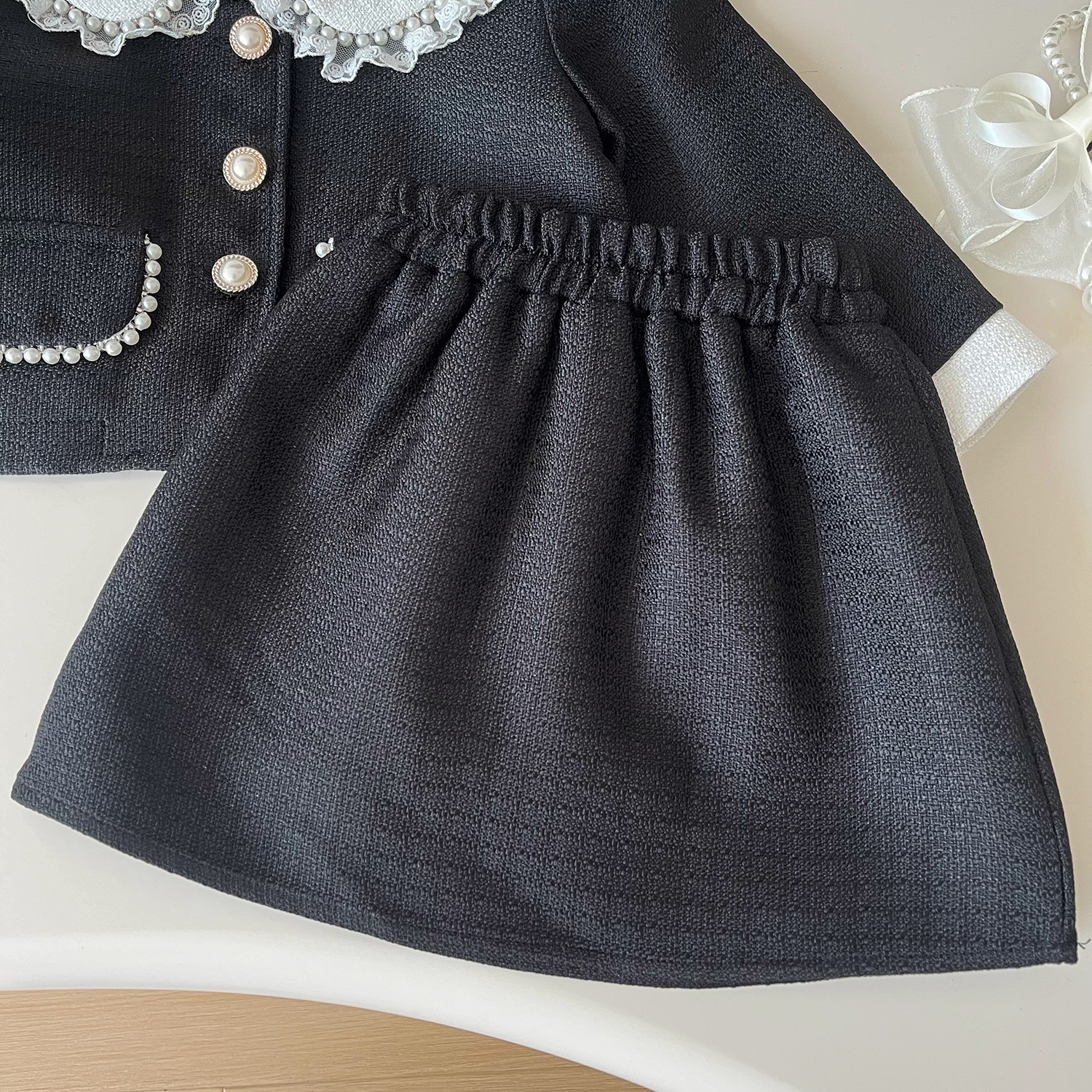 Meisjes rok set met revers en kant in small fragrant stijl_voghion.com