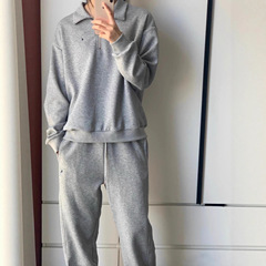 实拍 RL小马秋款套装 女刺绣半拉链翻领卫衣松紧腰直筒裤休闲裤宽