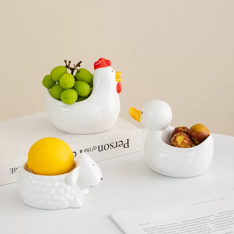 Милая керамическая тарелка с фруктами из мультфильма, фруктовая тарелка для десерта, чаша для сухофруктов, домашняя тарелка, креативное украшение для хранения