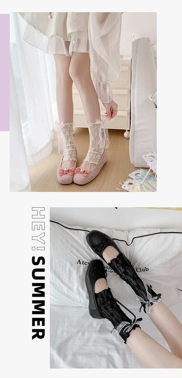 Scaldamuscoli, stivali, calzini alla moda in cotone per donna, primavera ed estate, calzini sottili stile balletto, coprigambe con fiocco, tubo centrale, orecchie in legno Lolita_voghion.com