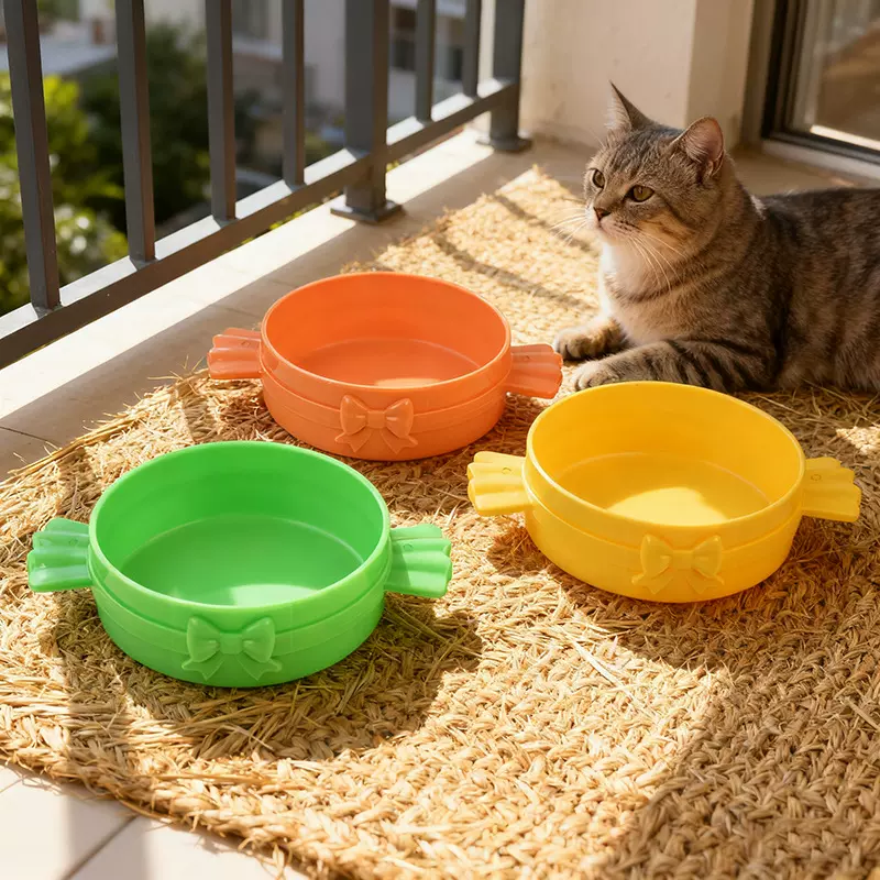 简约圣诞糖果防打翻猫碗圆形大宠物碗水碗猫咪猫食盆狗碗猫粮碗