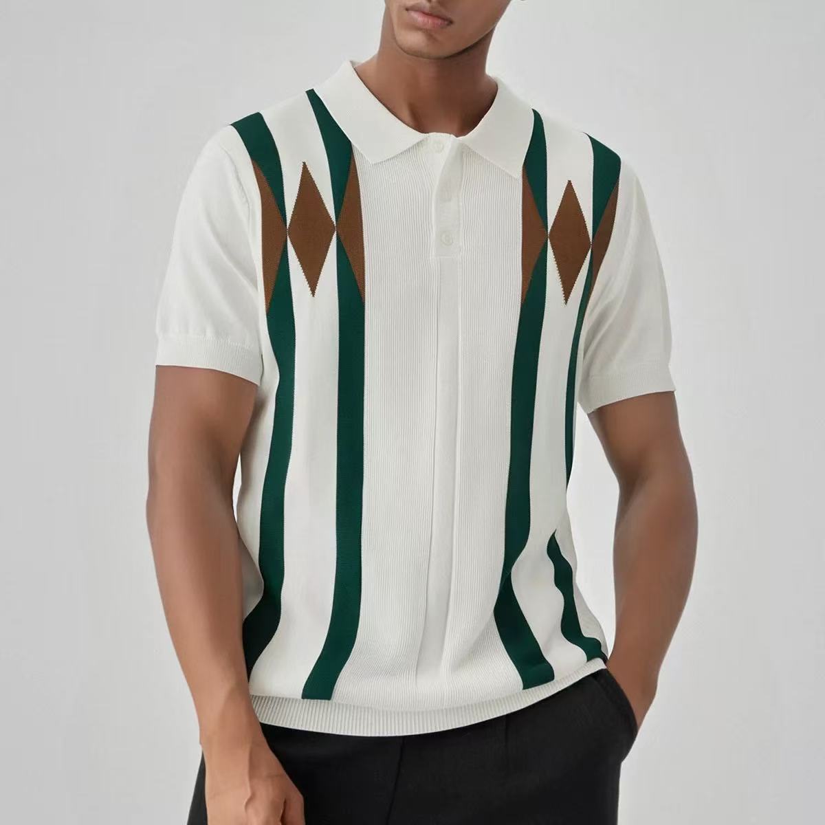 Polo camiseta de punto camiseta de manga corta camiseta de cuello de hombre rayas de color viejo viento de negocios de verano fábrica transfronteriza al por mayor
