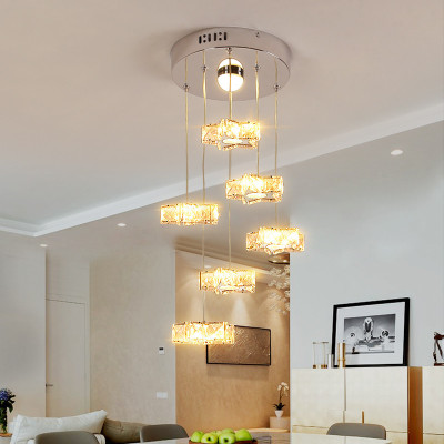 现代简约客厅星星水晶吊灯别墅复式楼旋转楼梯长吊灯餐厅吧台吊灯|ru
