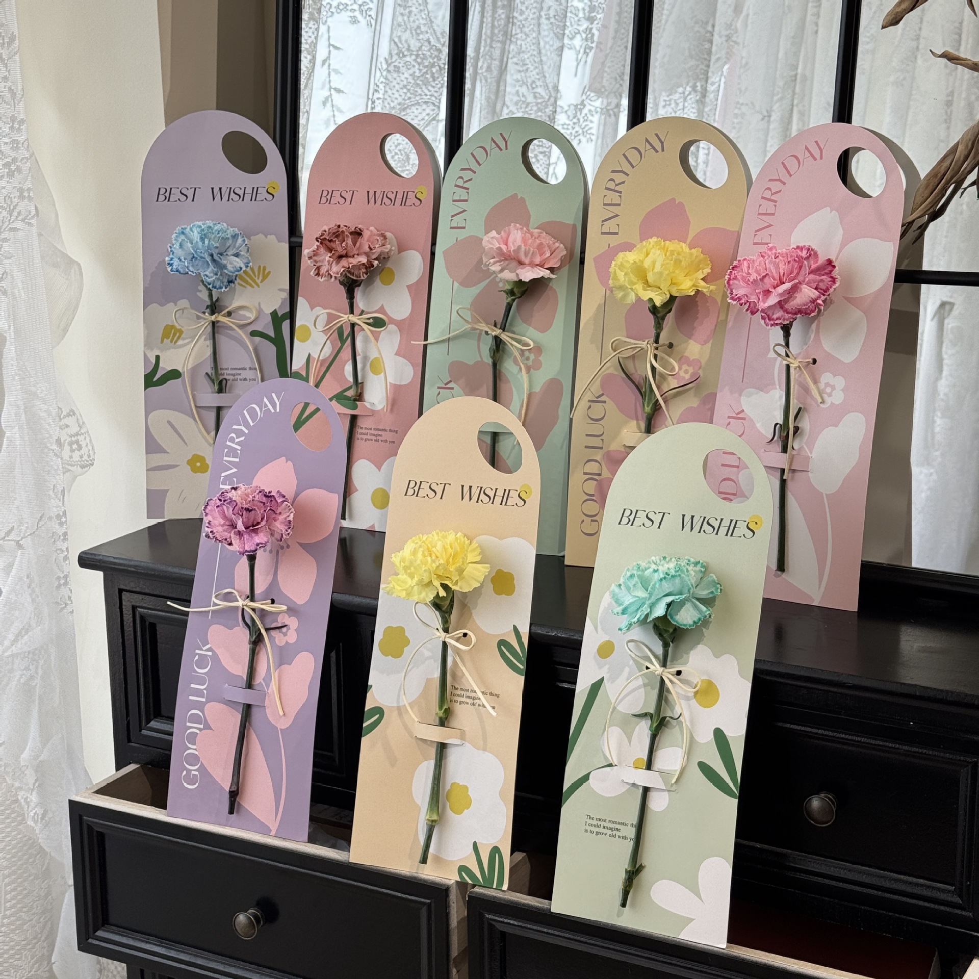 母亲节单支花盒鲜花手提装花卡片diy花束包装材料38节手提插花盒