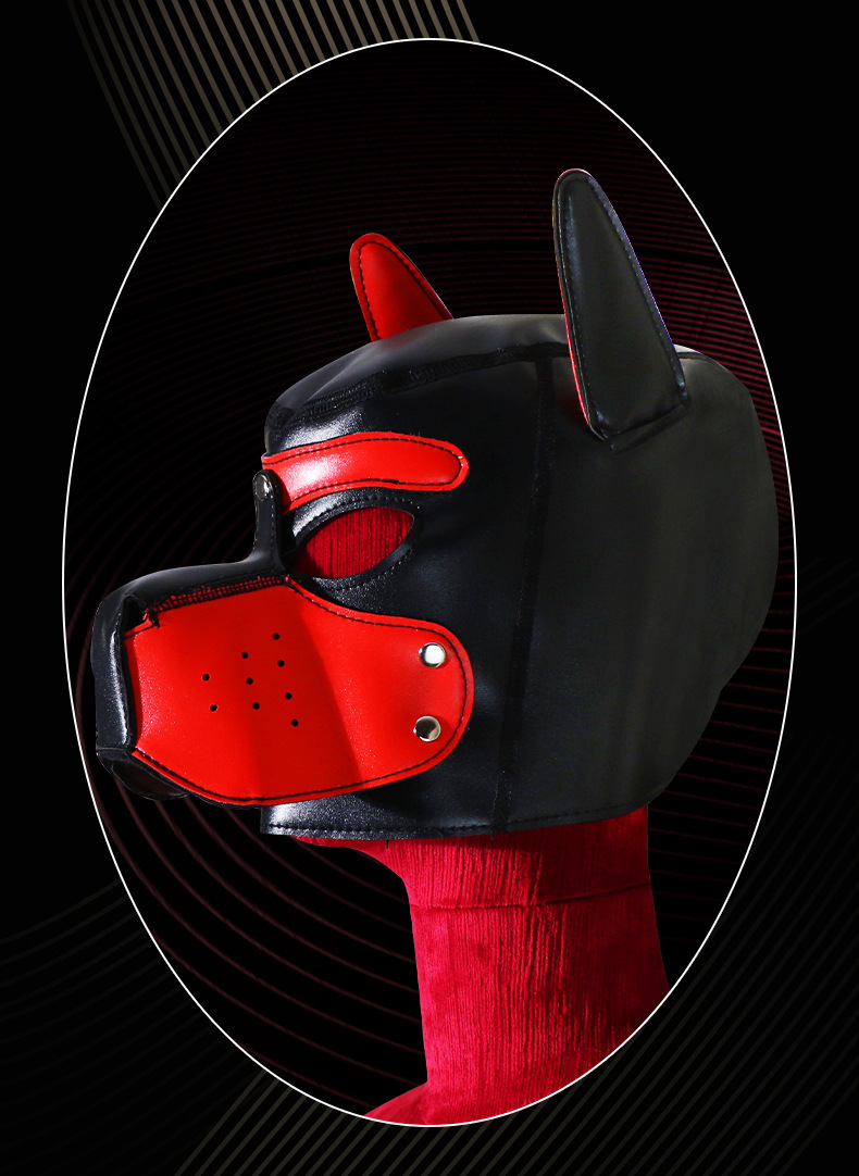 Dog Head Mask Leather Role Play Headgear for Adults in Pink, Black or Red — detail image 12