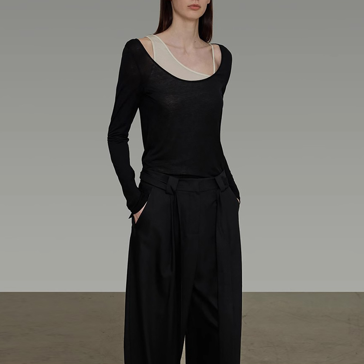 Unspo Fake Two-Piece Thin Knit Sweater for Women 2025 Autumn New Slim Fit High-End Two-Piece Top Set