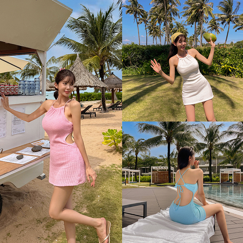 厂家直销韩国泳衣女连体三角裙式高级感纯色显白性感纯欲海边度假