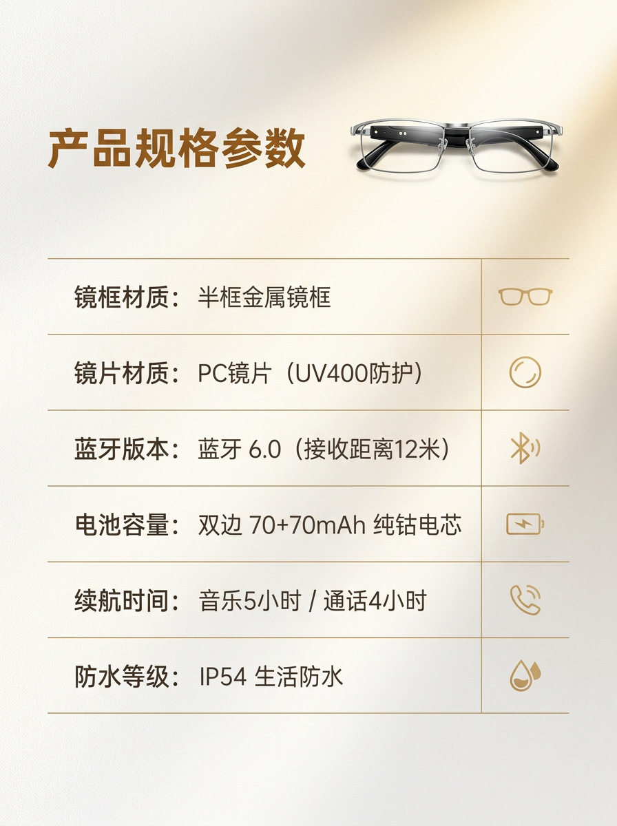 Best-selling Cross-border AI Bluetooth Smart Glasses with Blue Light Protection, Translation, Calling, Music, Open-ear Smart Bluetooth Glasses Earbuds