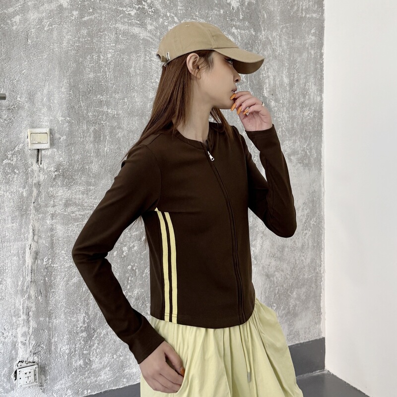 2025新款拉链圆领卫衣女显瘦高弹短款修身韩系运动上衣女秋季外套|undefined